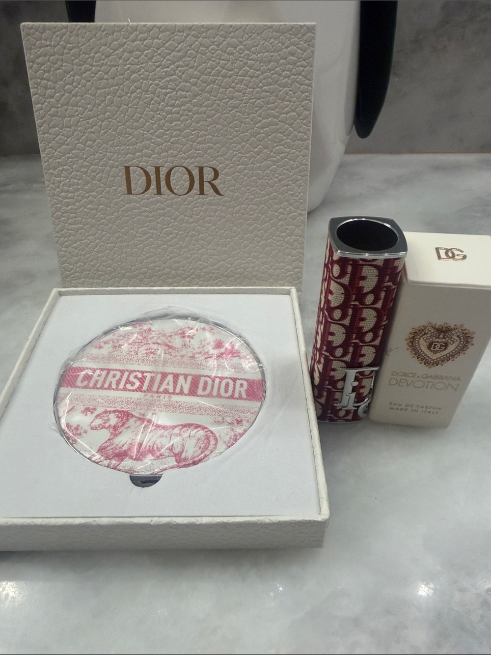 Christian Dior Women's Pink Toile Compact Mirror - Dior Bundle